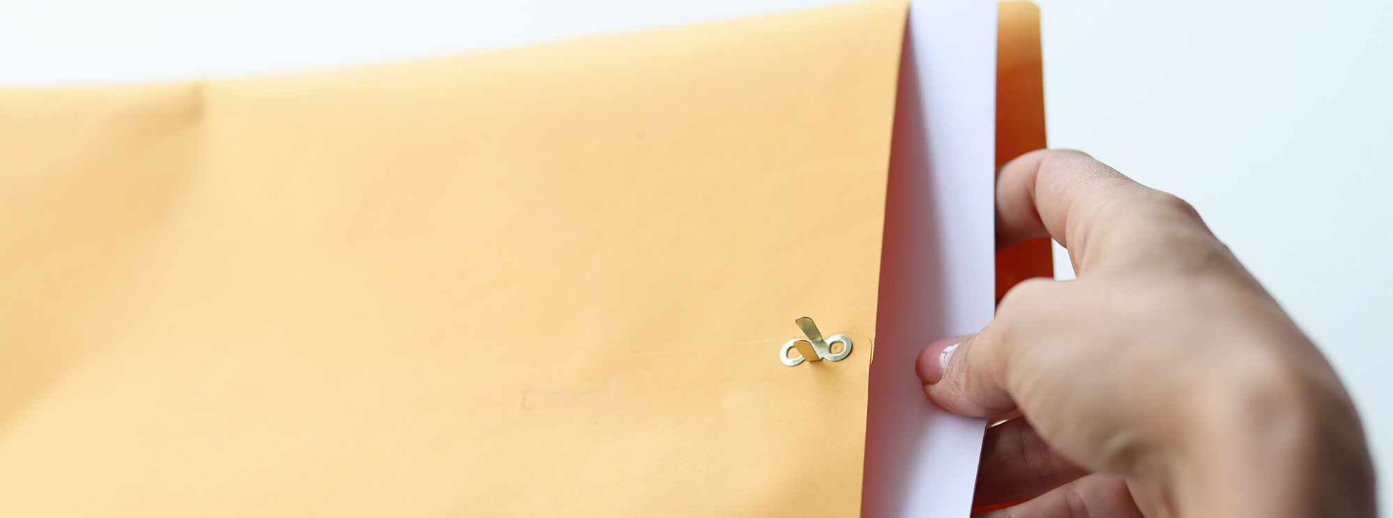 Woman hand takes out letter from envelope closeup